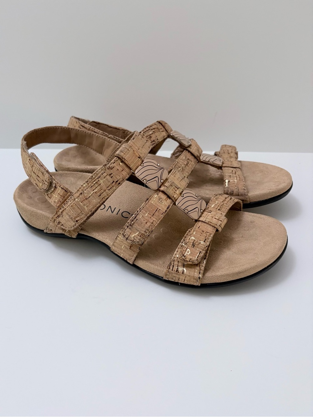 Vionic Cork-Style Strappy Sandals in Tan